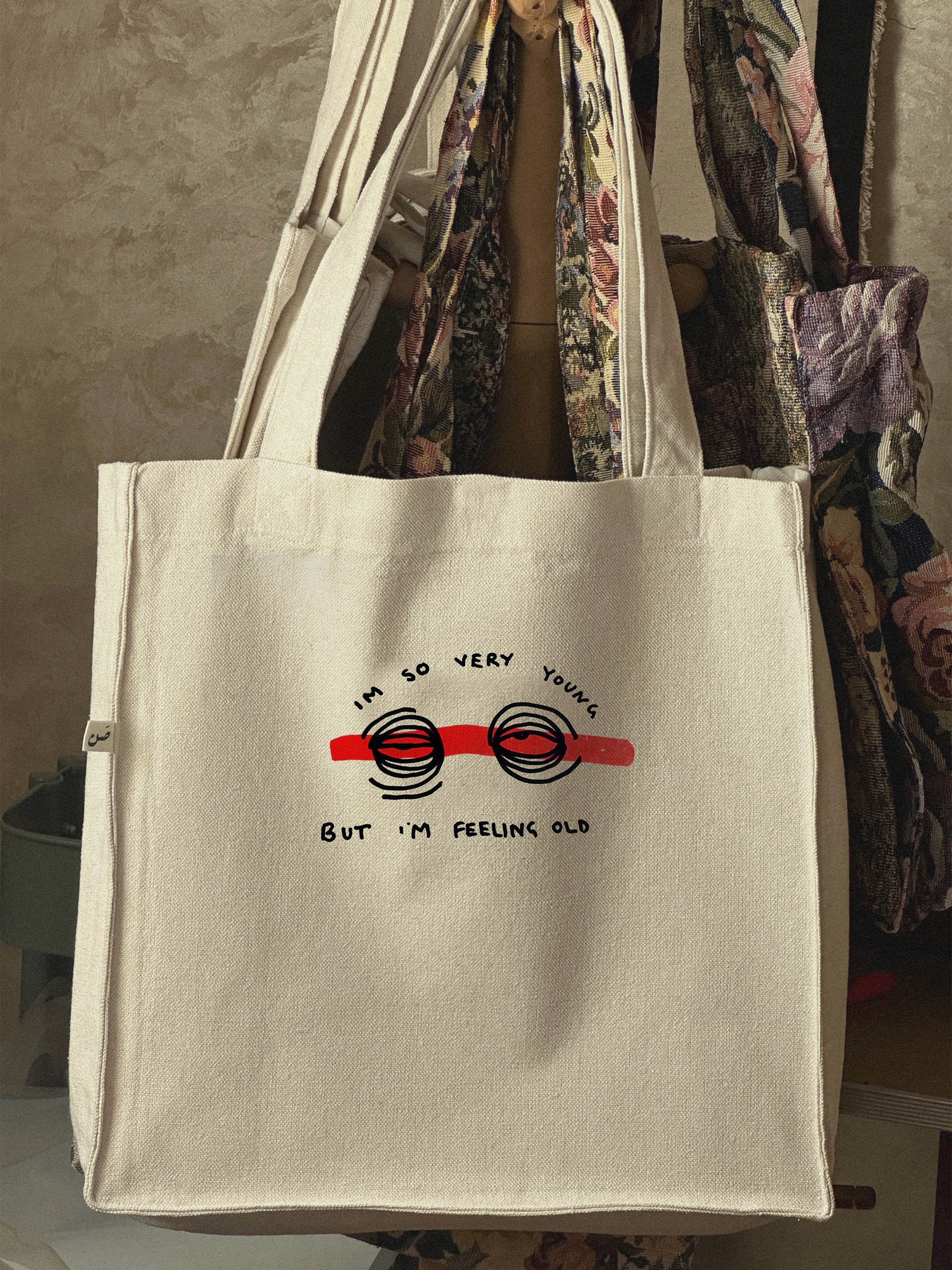 Tired eyes — large tote bag