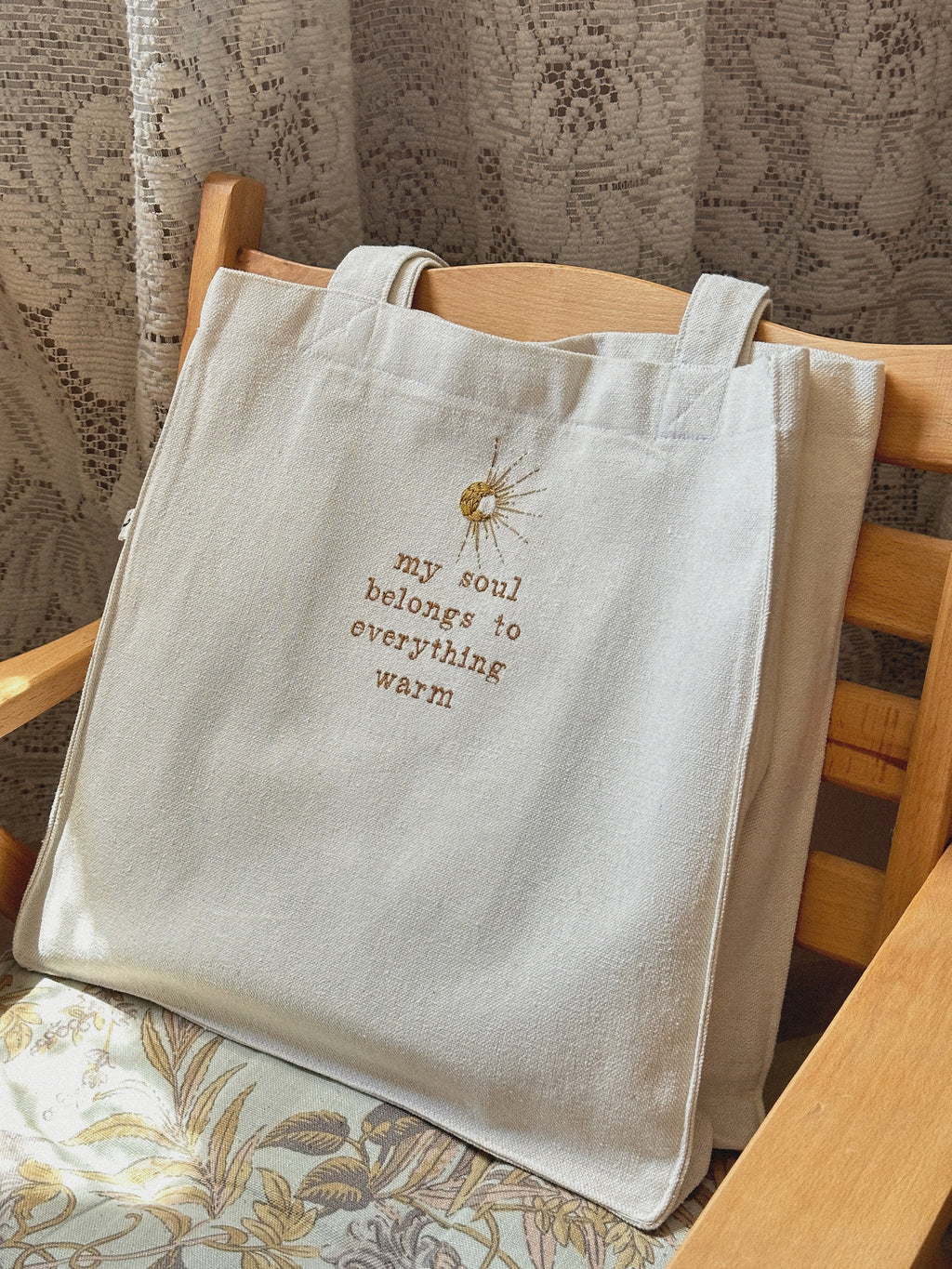 Sun bag- large embroidery tote bag