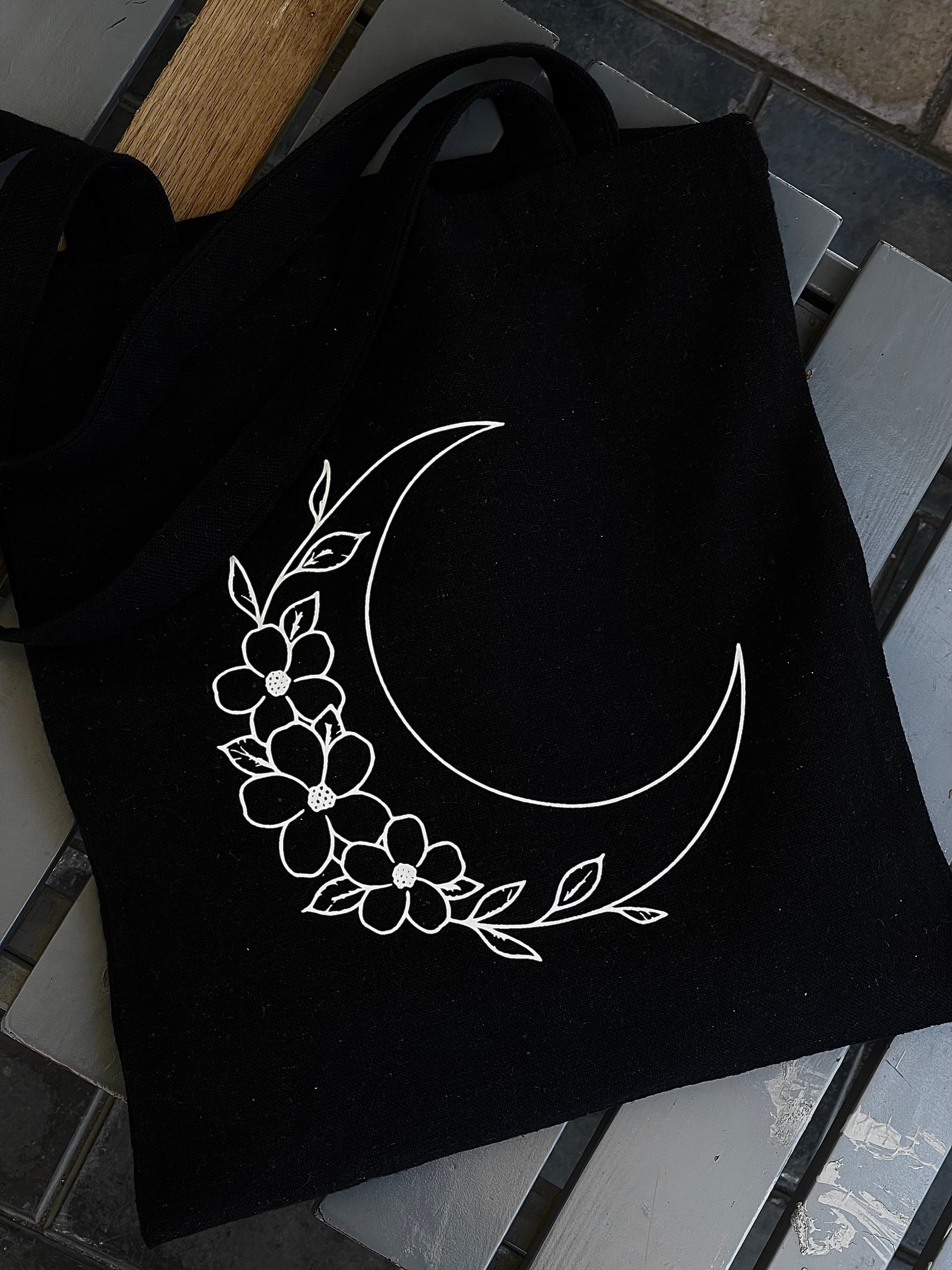 moon - black tote bag