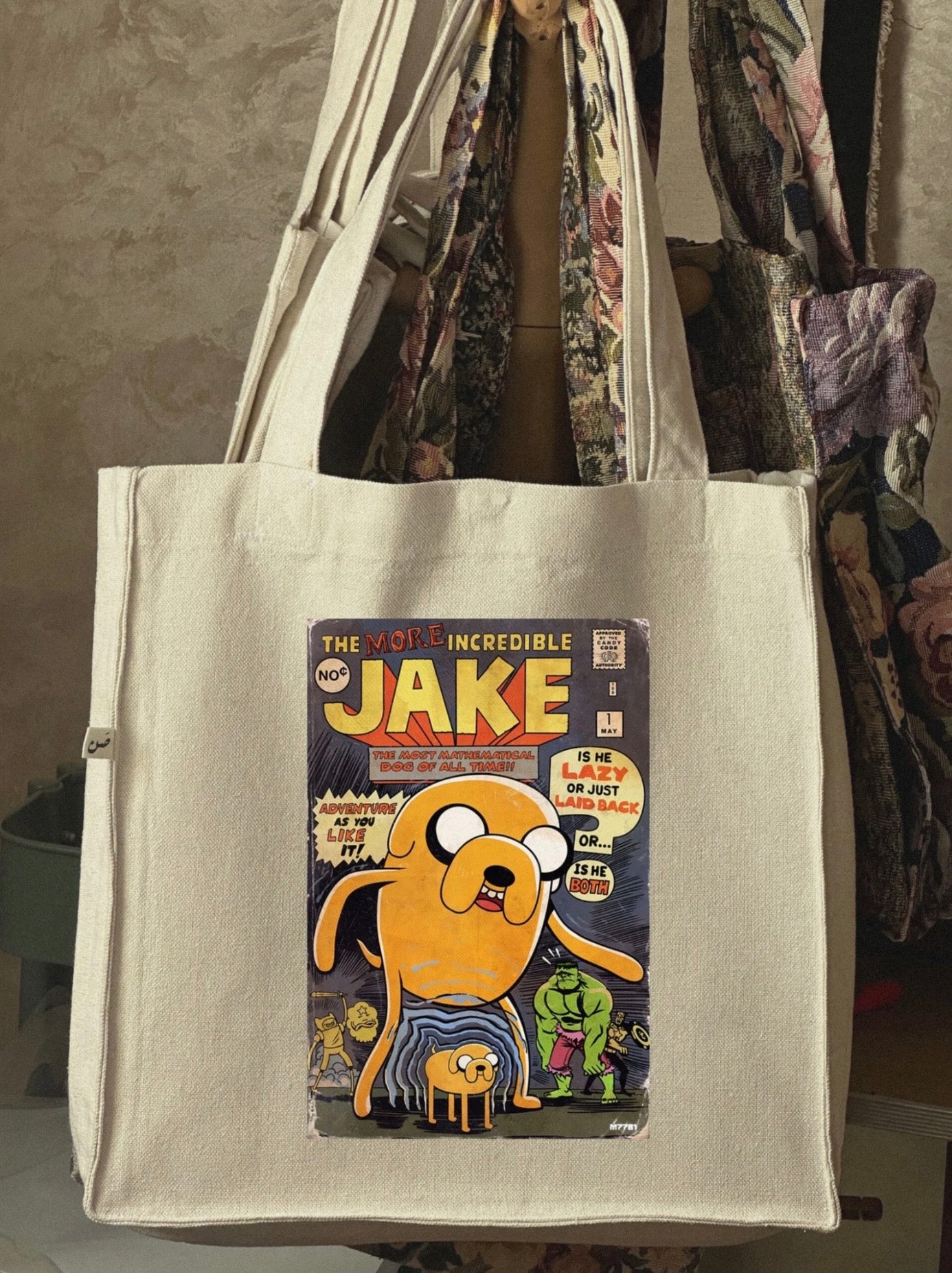 jake from adventure times- large tote bag