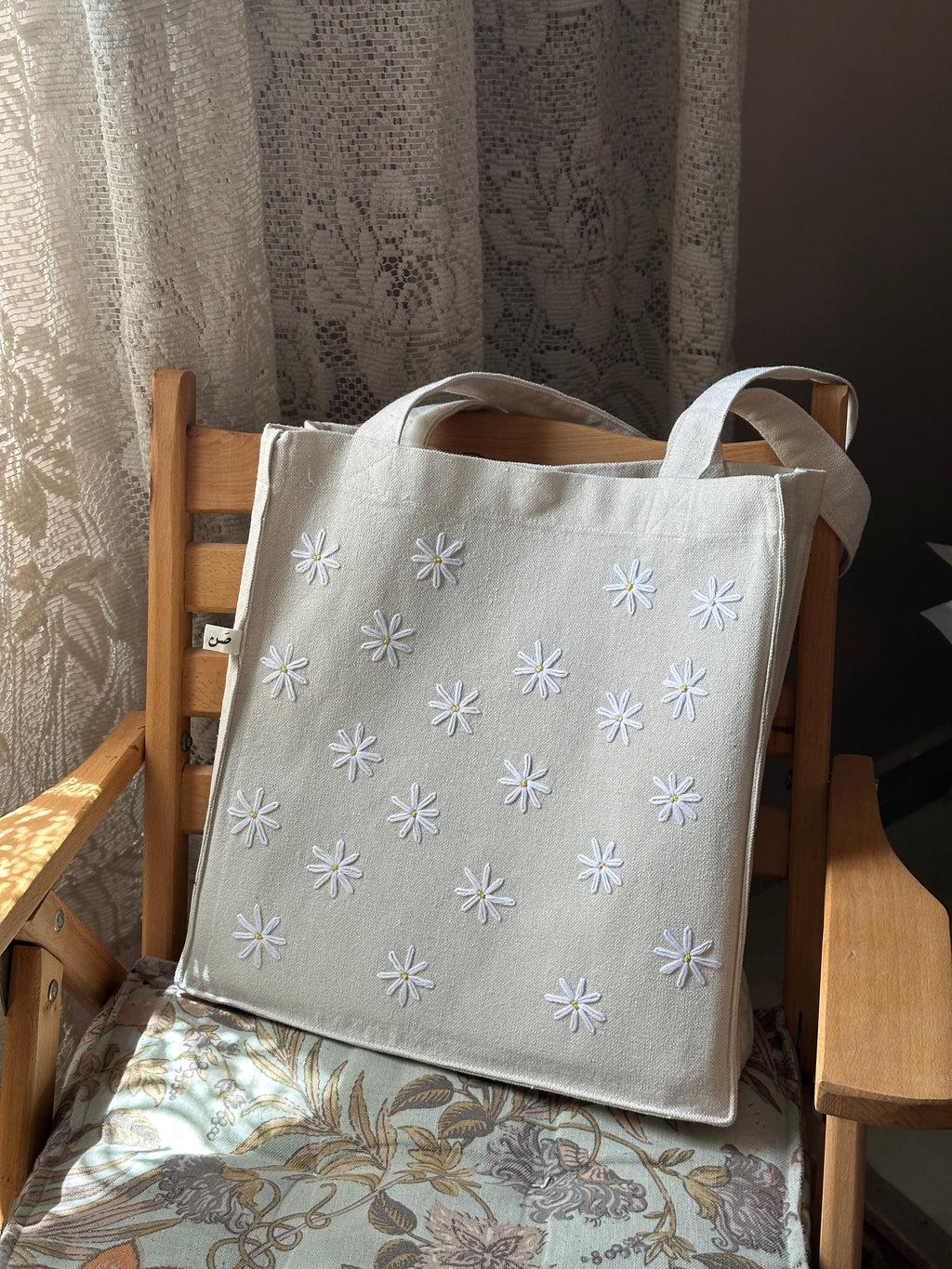 daisies large embroidered tote bag