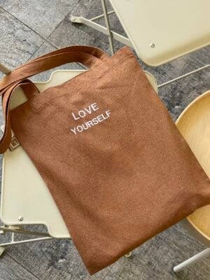 Love yourself- medium brown tote bag