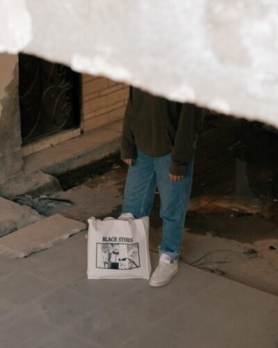 Nana - black stones - off white large tote bag