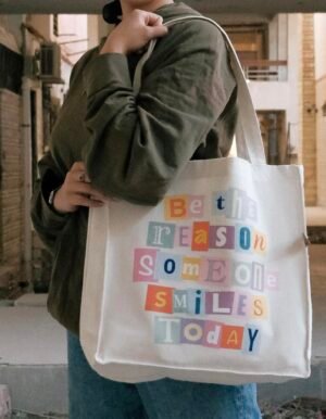 E23D94D4-2897-4823-AD1C-29492C4778D4 smile- large off white tote bag