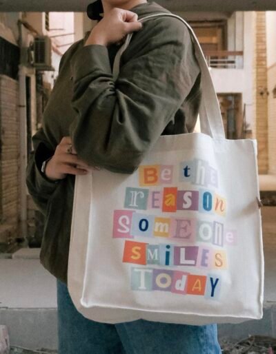 E23D94D4-2897-4823-AD1C-29492C4778D4 smile- large off white tote bag