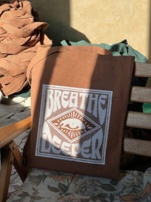 B562F7A2-0A1F-469E-B5DC-F7975A55B7B2 breathe deeper brown- medium tote bag
