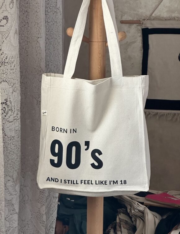 born in 90’s - large off white tote bag