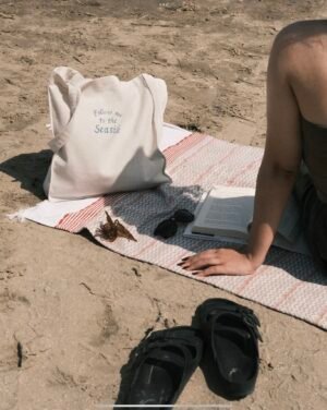 follow me to the sea - large off white tote bag