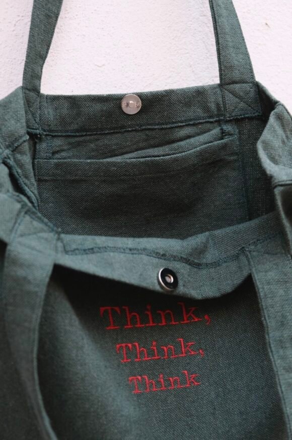 think- olive green large tote bag - Image 2