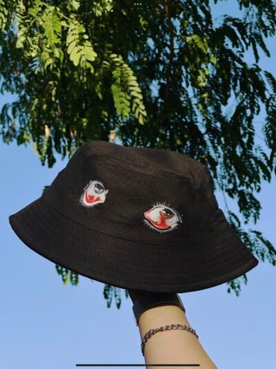 exhausted eyes- black bucket hat