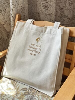 Sun bag- large embroidery off white tote bag
