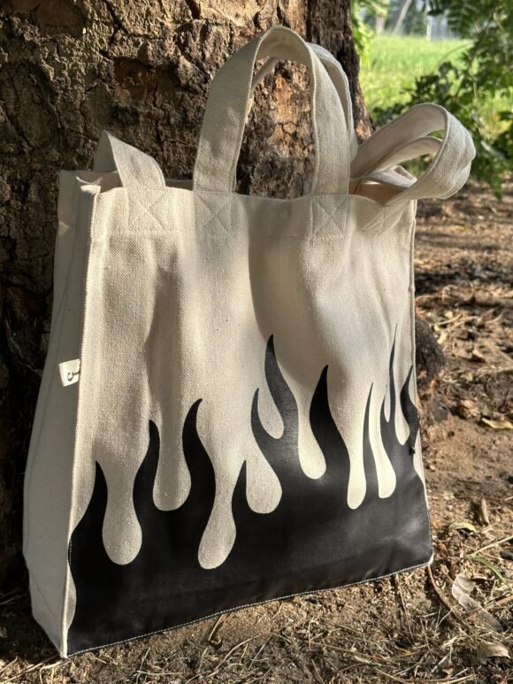 flames- large off white tote bag