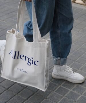 Allergic to idiots - large off white tote bag