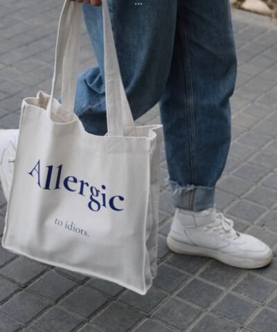 Allergic to idiots - large off white tote bag