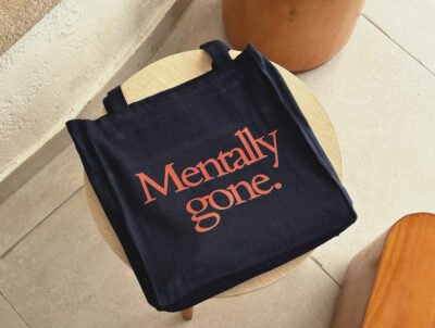 Mentally gone - large navy blue tote bag
