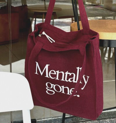 Mentally gone - large Burgundy tote bag