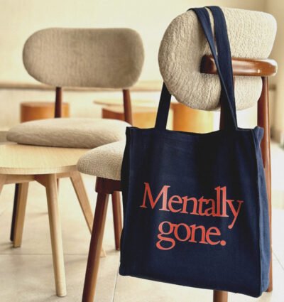 Mentally gone - large navy blue tote bag