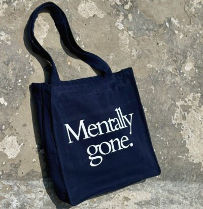 E4A160EA-67F5-4C7F-9BA5-BC35C46FCC7B Mentally gone - large navy blue tote bag